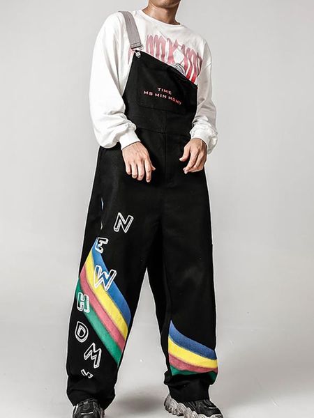 

men's pants joggers men overalls rainbow jumpsuit casual multi pockets fashion autumn 2021, Black