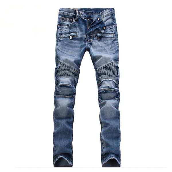 

jeans slim fit straight foot printed jeans denim trousers large size men new fashion man's casual motorcycle fashion pants, Blue