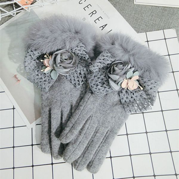 

five fingers gloves women winter cashmere gray fashion mittens, Blue;gray