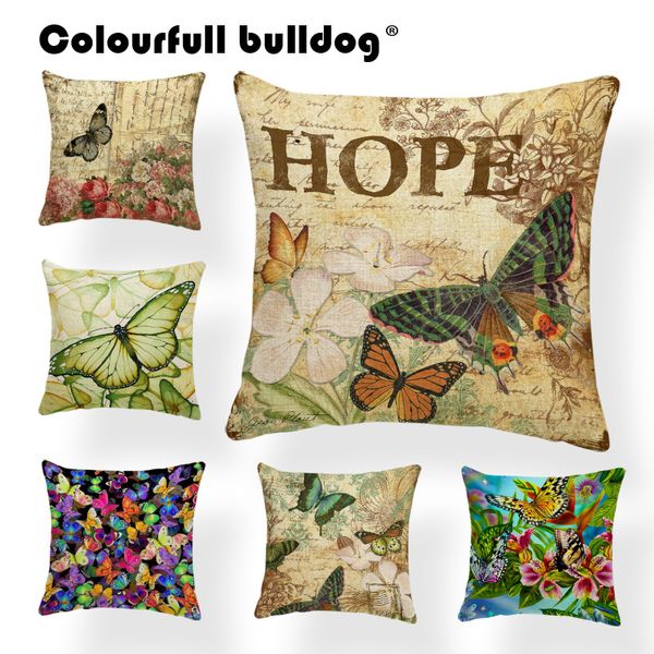 

vintage colorful butterfly flower cushion cover 43*43cm polyester pillows hope joy letters pillow living room office decorative