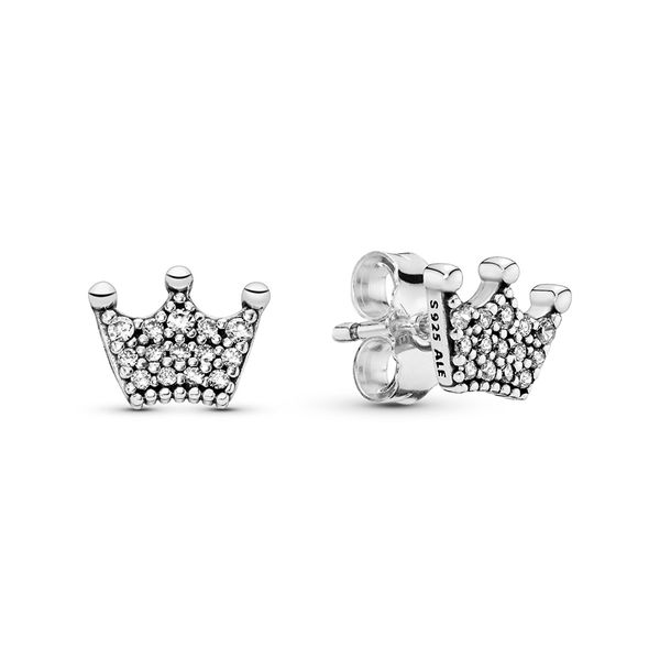 

ale 925 sterling silver women crown stud earrings luxury fashion jewelry designer clear cubic zirconia diamond earringswith pandora gift box, Golden;silver