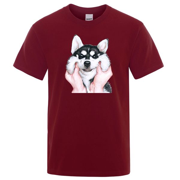 

lovely siberian husky print man tshirt fashion men short sleeve round neck t shirt naughty cute dog gesture men boy t-shirts