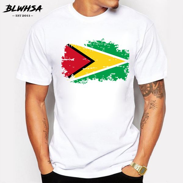 

blwhsa new guyana flag t shirt men brand design short sleeve 100% cotton nostalgia t-shirts fashion guyana clothing