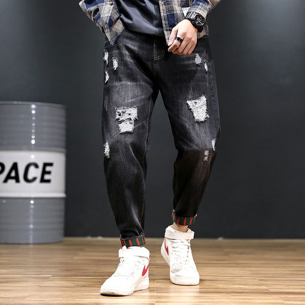

2020 summer new mens jeans casual men harem pants men europe and america fashion loose capris fashion holes washed jeans, Blue
