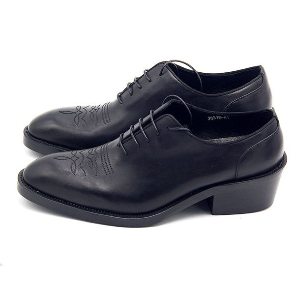 

new 2020 england style mens handmade real leather formal dress for man increasing med heels oxfords lace up office shoes, Black