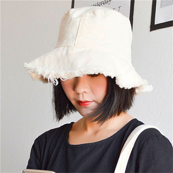 

frayed fisherman hat summer sun hat simple 2020 fashion casual edging basin folding washable, Blue;gray