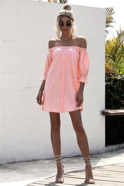 

dresses fashion loose dresses with button casual solid color womens slash neck dresses designers strapless women, Black;gray