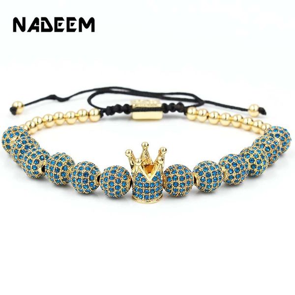 

wholesale fashion men bracelet jewelry braiding macrame cz copper beads crown bracelets for women pulseira masculina bileklik y200810, Black