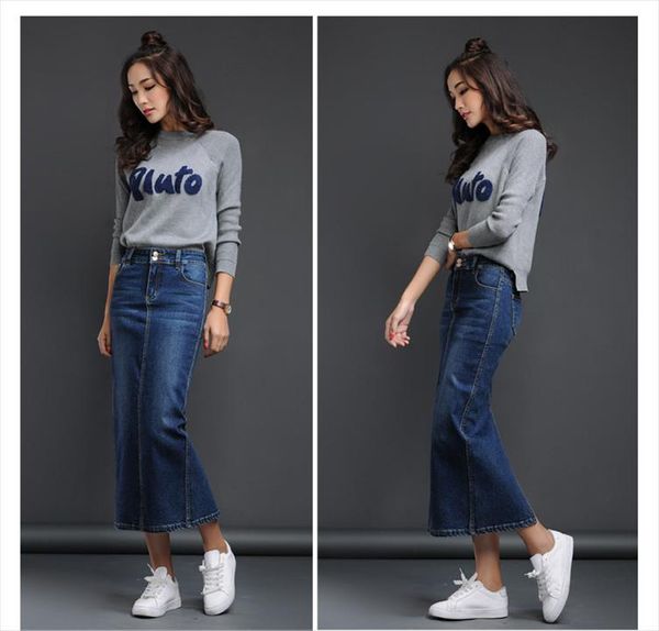 

new fashion women skirts women fashion denim long skirts back split drop shipping high quality, Black
