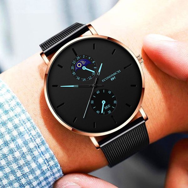 

new casual man watch blue pointer mesh stainless belt quartz fashion mens watch male wriststwatch clock relogio masculino, Slivery;brown