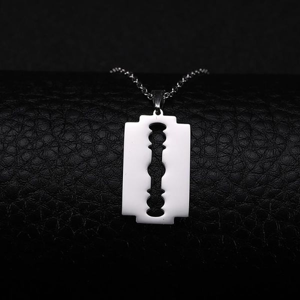 

unift trendy razor blade necklace for men shaver shape pendant necklaces stainless steel jewelry cool street hip hop accessories, Silver