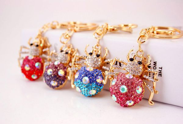 

insect cute spider rhinestone keychain crystal bag pendant key ring chains holder women keyring for car fashion jewelry, Silver