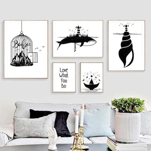 

birdcage mountain whale ship black white wall art print canvas painting nordic posters and prints wall pictures for living room