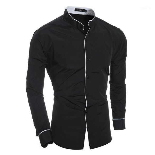 

collar slim long sleeve mens shirts casual designer males clothing patchwork mens casual shirts fashion mandarin, White;black