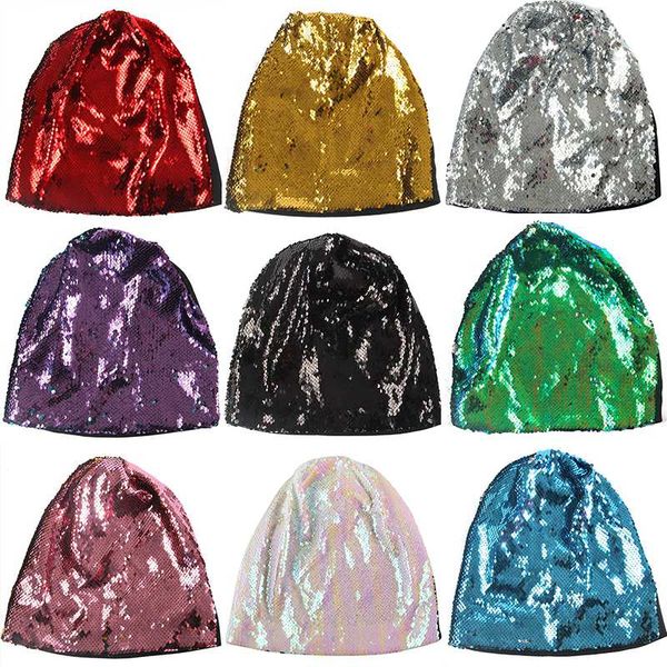 

beanies 2021 men's women's hip hop sequins cap shiny skull peas fashion casual solid color hat beanie sl-06