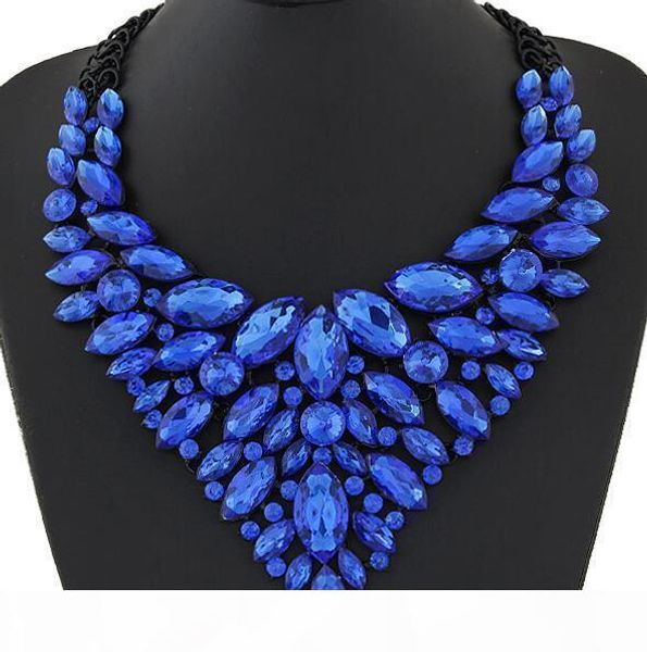 

оптовые большой женщины collier femme ожерелья подвеска синий красный заявление bijoux новый кристалл ювелирные изделия choker maxi boho vin, Golden;silver
