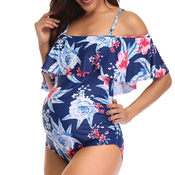 

swimming woman maternity sexy&loose floral print swimwear pregnant swimsuit bathing suit stretch beachwear, White