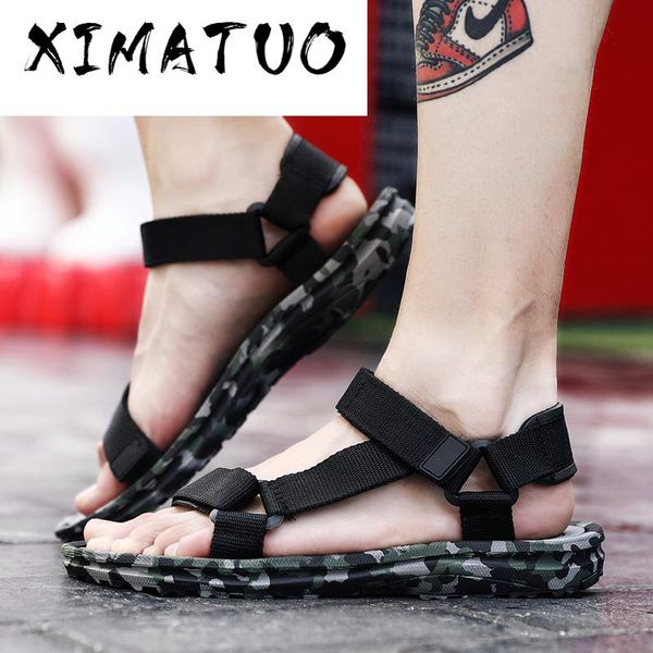 

2020 camouflage fisherman beach shoes men gladlator sandals hook loop summer sandals flat shoes men casual flip flops sandalias, Black