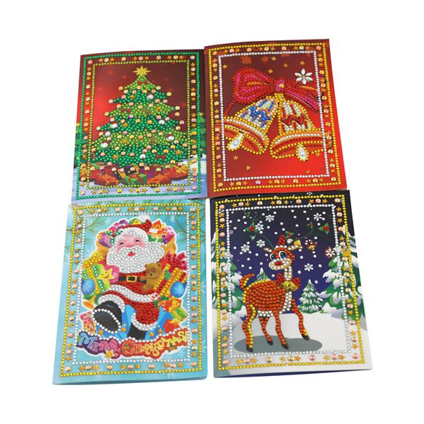 

4pcs diamond painting greeting card cute writable handmade christmas printed diy