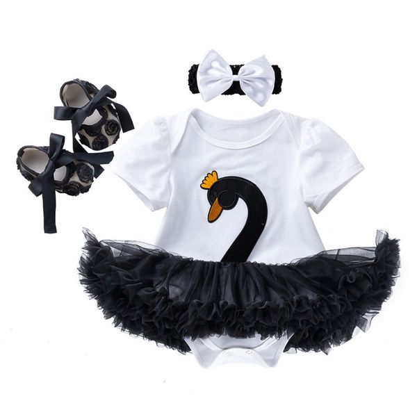 

новый набор baby girl 3шт новорожденные одежда лебедя с коротким рукавом baby girl outfit 4 цвета roupa infantil пачка платье головной убор, White