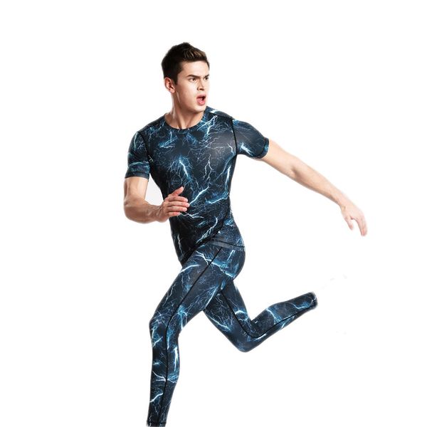 

tight-fitting suit men's movement fast drying breathable jogging coach clothes, europe and the united states leopard men's jogging