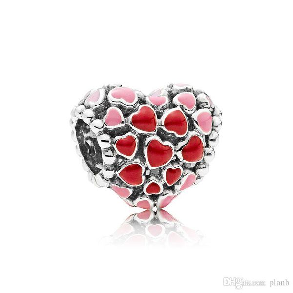 

аутентичная 925 серебро красной эмали love heart charms первоначально коробка для pandora европейского бисера подвеска браслета ювелирных ак, Bronze;silver