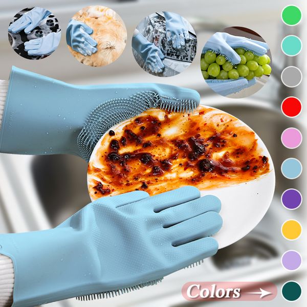 

disposable gloves dishwashing cleaning magic silicone scrubber car pet dish washing glove for household rubber kitchen tool