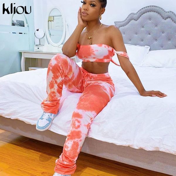 

kliou печати красителя галстука спортивного костюм женщина фитнес без бретелей топ + сложенных поножей эластичных спортивных тощих мод 2 час, Gray