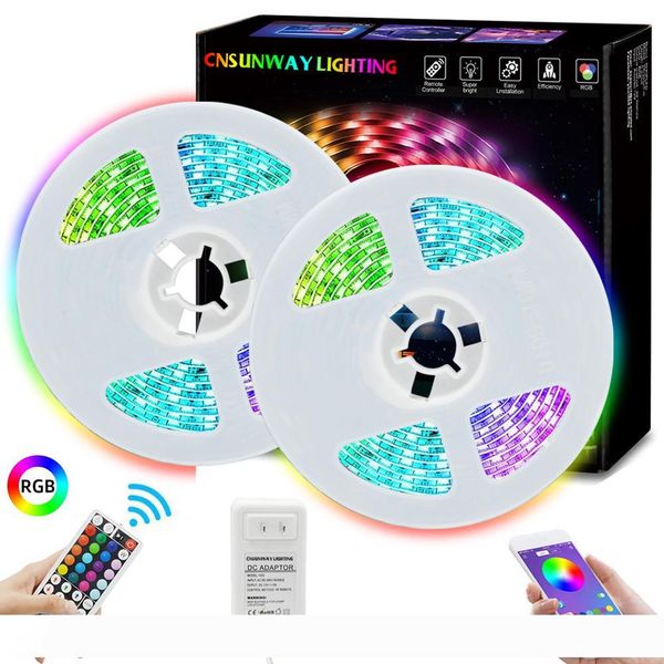 

5m 10m flexible rgb led light strip 16.4ft 32.8ft 5050 smd 5050 leds with 44key rf remote controller + with bluetooth app