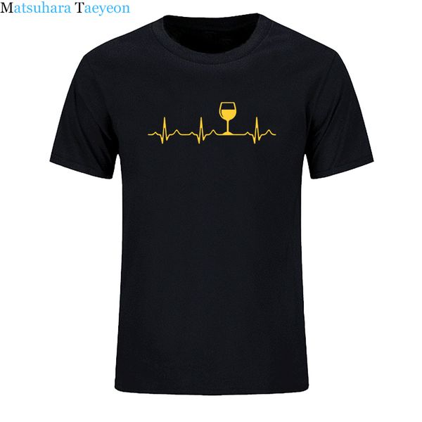 

new men's t-shirt wine heartbeat print funny cotton short sleeve casual t shirts plus size men tshirt clothing
