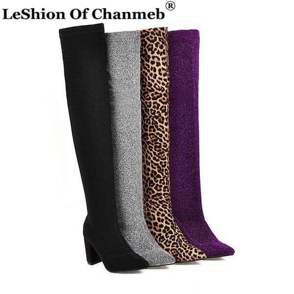 

women shiny stocking boots woman size 48 over the knee boots stretch slim leg winter shoes bottines pour les femmes, Black