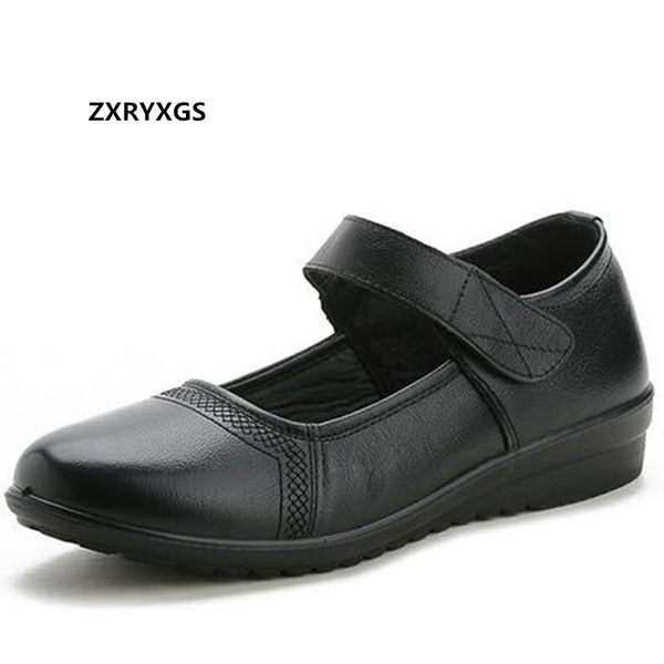 

promotion 2020 new autumn black shoes women flats soft bottom non-slip comfortable genuine leather shoes mother casual