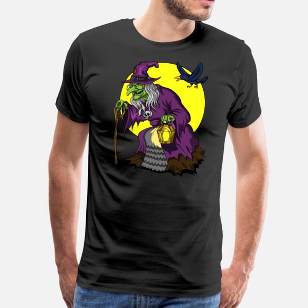 

witch and raven halloween scary fantasy t shirt men printed 100% cotton s-xxxl male fit humor summer style novelty shirt