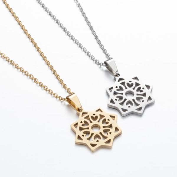 

simple geometric shape hollow stainless steel pendant necklace flower charm clavicle chain woman fashion jewelry accessories, Silver