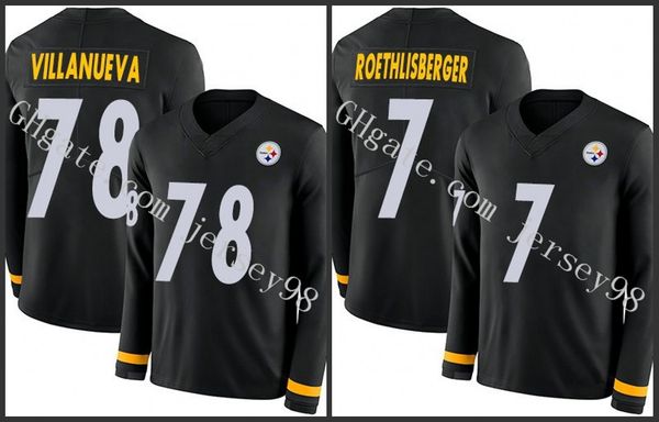 

pittsburgh steelers green 7 ben roethlisberger78 alejandro villanueva black team color stitched nfl therma long sleeve jersey, Black;red
