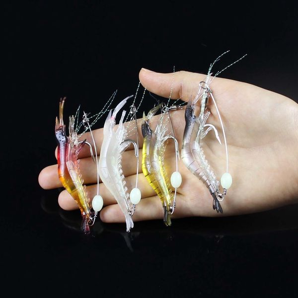 

new style 8pcs/lot soft lure luminous shrimp lure hook artificial sabiki shrimp bait with long stainless steel luminous ball