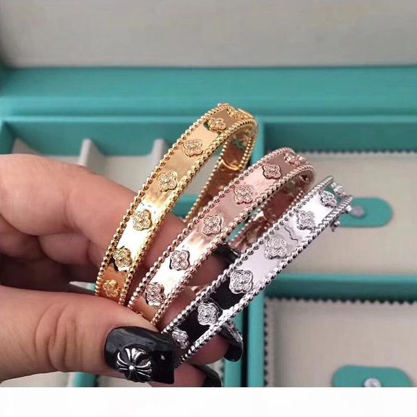

titanium steel bracelet new kaleidoscope flower crystal female bracelet 18k gold couple bracelet love designer fashion jewelry for woman, Black