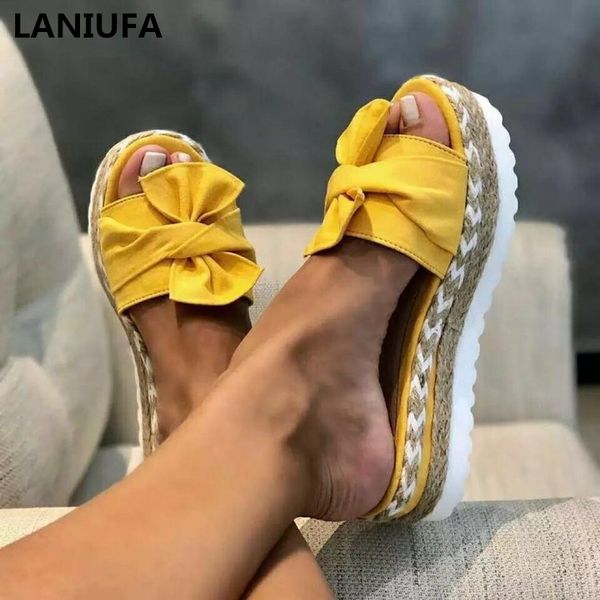 

women sandals women shoes bow indoor outdoor casual sandals slippers platform mid heels beach flip-flops shoes woman slippers, Black