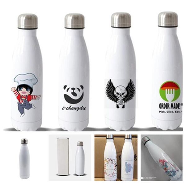 

500ml blank car cups sublimation stainless steel cola bottle bowling vacuum cup diy heat transfer white bear water thermos car mugs f92406