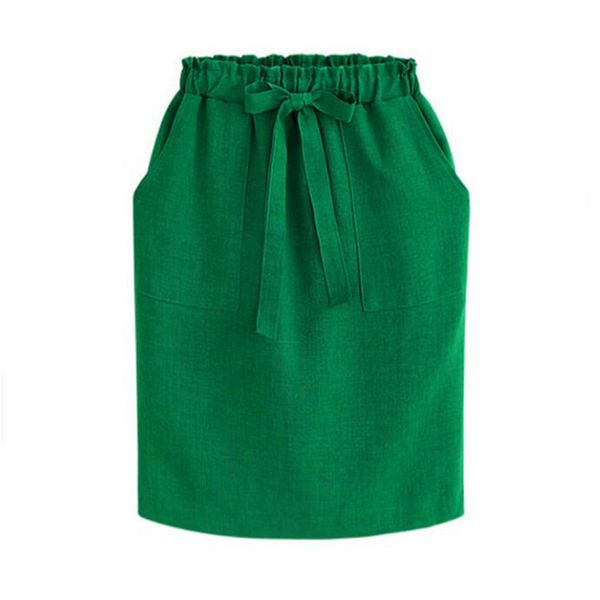 

2020 new spring summer midi skirts womens cotton linen casual high waist package hip skirt bow loose pencil skirt black green