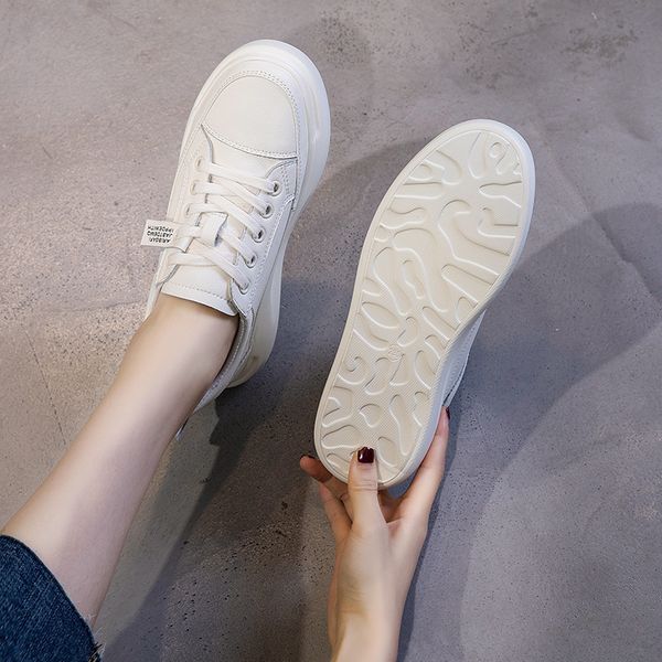 

genuine leather casual shoes women sneakers 2020 autumn light white sneakers platform med heel ladies shoe comfortable 6211 t200820, Black