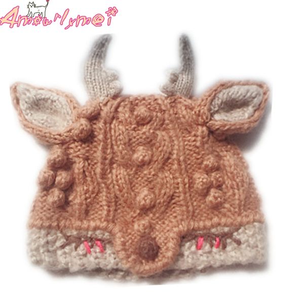 

japanese style mori girl lolita kawaii antler ears knitted hats for women's winter hats knitted thick warm bonnet beanie caps, Blue;gray