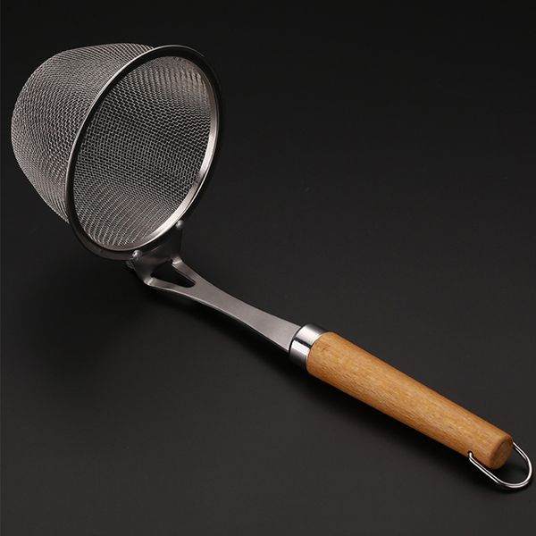

wooden handle strainer sifter colander drain stainless steel kitchen tools