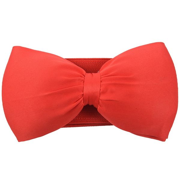 

womens sweet bowknot elastic bow wide stretch buckle waistband waist belt red, Black;brown