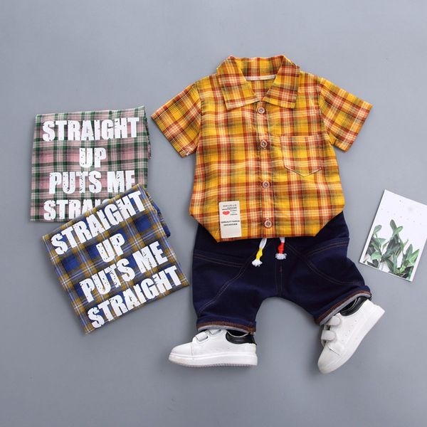 

fashion lovely baby 2pc toddler baby boy gentleman letter short sleeve shirt+denim shorts set cloth z0130, White