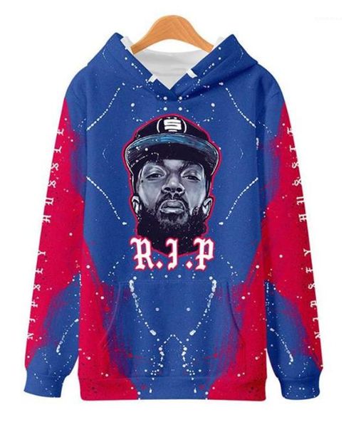 

casual homme clothing rip nipsey hussle men sweatshirts 3d digital printed with hat hip hop rapper fshion, Black