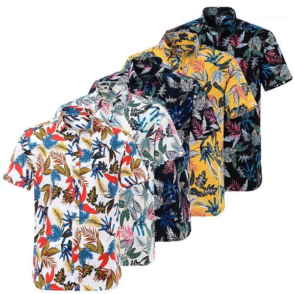 

mans clothing floral mens designer shirts casual short shirts summer casual turn down collar tees beach style, White;black