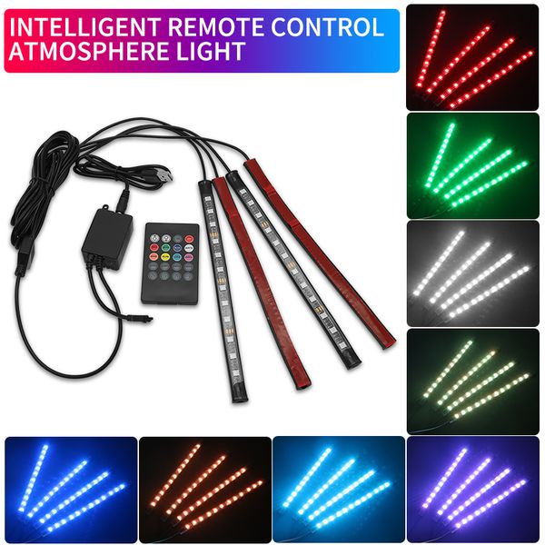 

12 led car interior neon light led multi color decor lamp wireless remote control heptachromic ambient lamp usb ports type