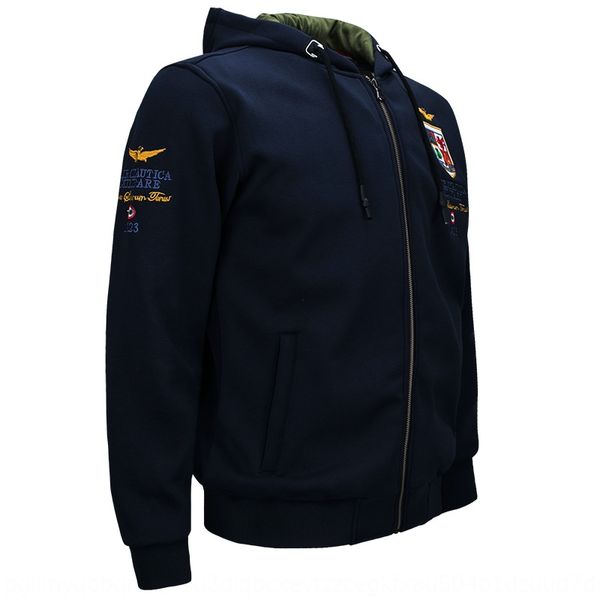 

3b4ug new jacket korean force one men's ma1 cotton sweater jacket men's hooded sports leisure air style sweater single garment, Black