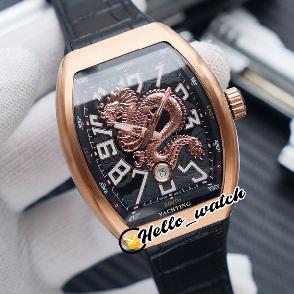 

new dragon king men's collection vanguard yachting v45 3d dragon pattern black dial autoatic mens watch rose gold case rubber hello_wat, Slivery;brown